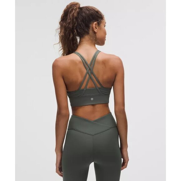 Lululemon Energy Longline Sports Bra B-D Cup Size 2 Palm Deco Strappy Back - Picture 2 of 2